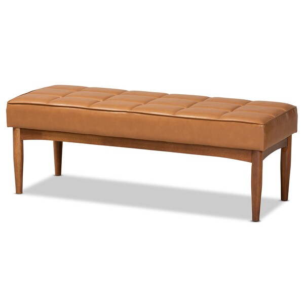 Baxton Studio Sanford Mid-Century Modern Tan Faux Leather and Walnut Brown Finished Wood 5-Piece Dining Nook Set - 184-11346-11347-11348-9305-ZORO