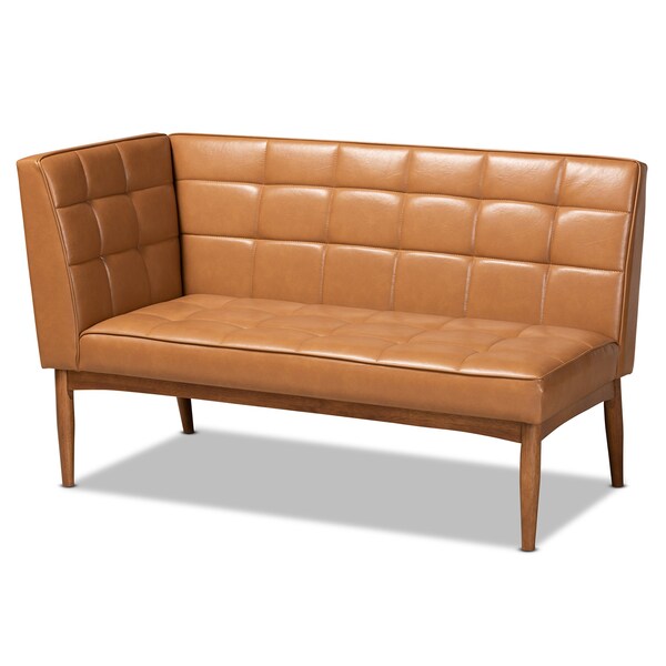 Baxton Studio Sanford Mid-Century Modern Tan Faux Leather and Walnut Brown Finished Wood 5-Piece Dining Nook Set - 184-11346-11347-11348-9305-ZORO