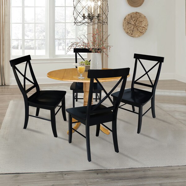 International Concepts 42 in. Dual Drop Leaf Table with 4 Cross Back Dining Chairs - 5 Piece Dining Set - K04-42DP-C46-613-4