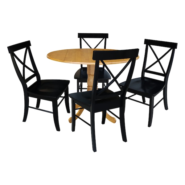 International Concepts 42 in. Dual Drop Leaf Table with 4 Cross Back Dining Chairs - 5 Piece Dining Set - K04-42DP-C46-613-4