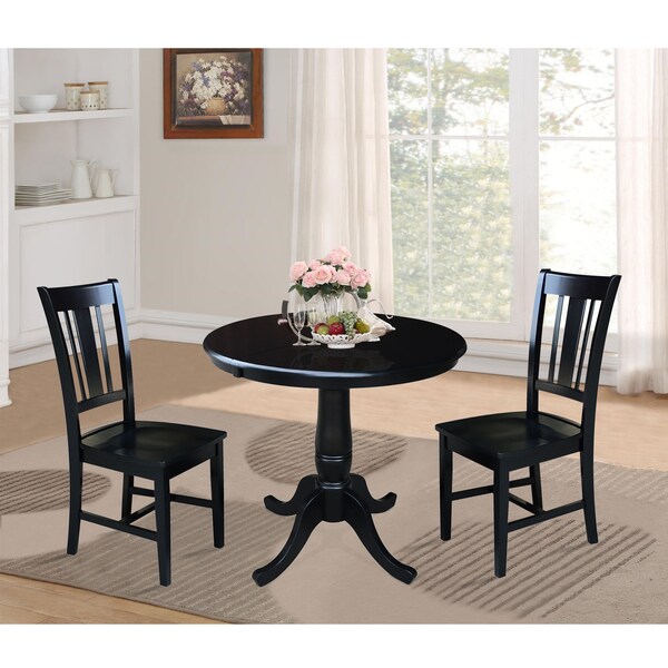 International Concepts Round 36 in Round Extension Dining Table with 2 San Remo Chairs, Black, 36 in W, 48 in L, 28.9 in H - K46-36RXT-C10-2