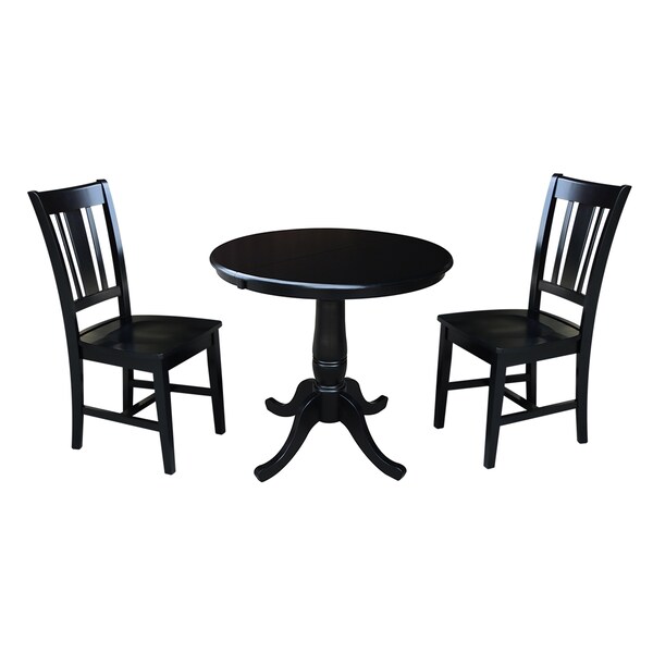 International Concepts Round 36 in Round Extension Dining Table with 2 San Remo Chairs, Black, 36 in W, 48 in L, 28.9 in H - K46-36RXT-C10-2