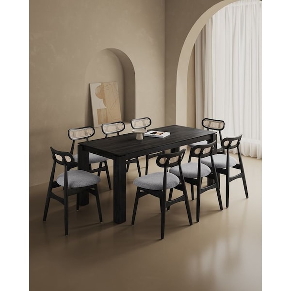 Manhattan Comfort Rectangle Dining Set of 9 W/ Paragon Chairs, 70.86 in L, American Solid Ash Wood, Black - 8-DT02DCCA05-GY