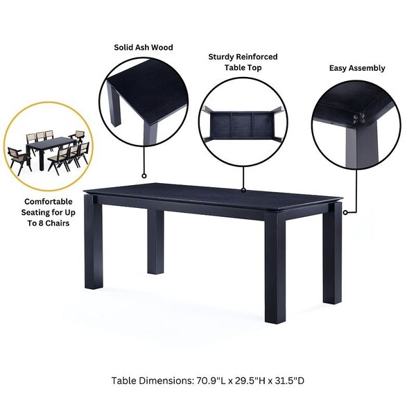 Manhattan Comfort Rectangle Dining Set of 9 W/ Paragon Chairs, 70.86 in L, American Solid Ash Wood, Black - 8-DT02DCCA05-GY