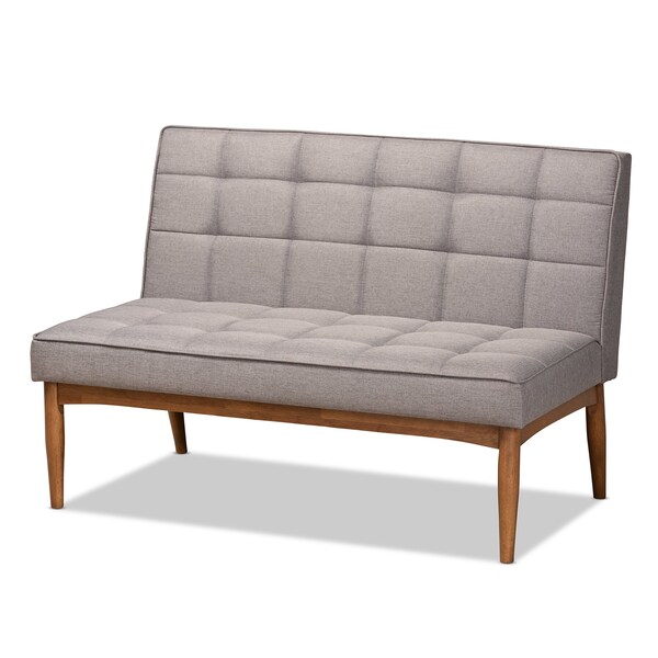 Baxton Studio Sanford Mid-Century Modern Grey Fabric and Walnut Brown Finished Wood 3-Piece Dining Nook Set - 184-11340-9305-ZORO
