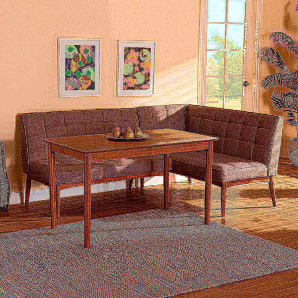 Baxton Studio Sanford Mid-Century Modern Grey Fabric and Walnut Brown Finished Wood 3-Piece Dining Nook Set - 184-11340-9305-ZORO