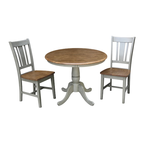 International Concepts Round 36 in Rd Top Pedestal Table, 2 San Remo Chairs, Hickory/Stone, 36 in W, 36 in L, 29.1 in H - K41-36RT-C10-2