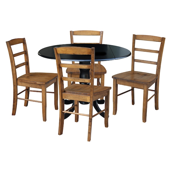 International Concepts 42 in. Dual Drop Leaf Table with 4 Ladder Back Dining Chairs - 5 Piece Dining Set - K46-42DP-C59-2-4