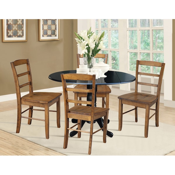 International Concepts 42 in. Dual Drop Leaf Table with 4 Ladder Back Dining Chairs - 5 Piece Dining Set - K46-42DP-C59-2-4