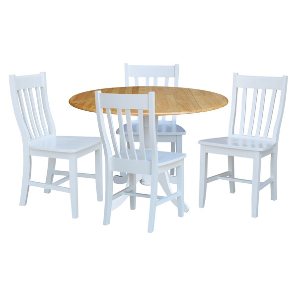 International Concepts 42 in. Dual Drop Leaf Table with 4 Slat Back Dining Chairs - 5 Piece Dining Set - K02-42DP-C08-61-4