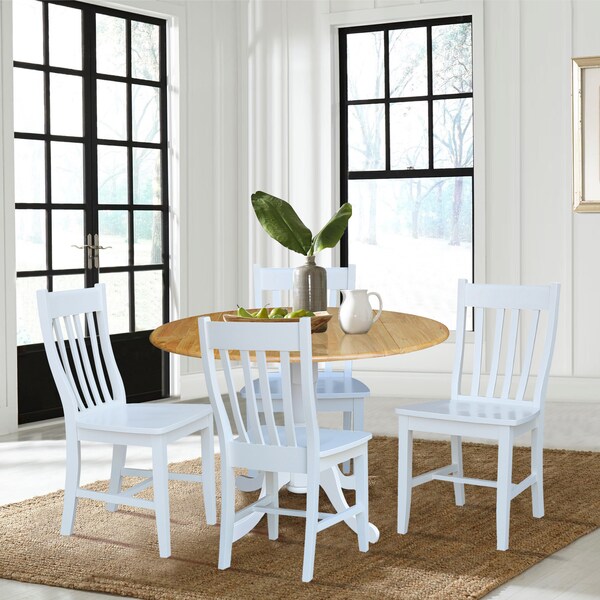 International Concepts 42 in. Dual Drop Leaf Table with 4 Slat Back Dining Chairs - 5 Piece Dining Set - K02-42DP-C08-61-4