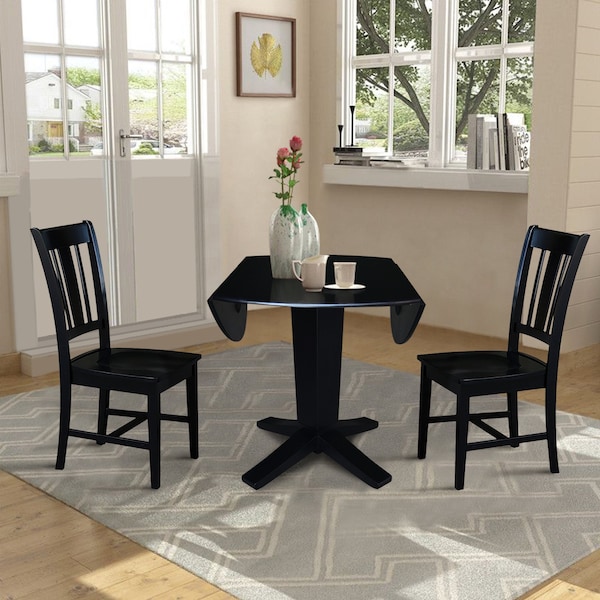 International Concepts 42 in. Solid Wood Dual Drop Leaf Dining Table with 2 Chairs in Black - K46-42DPT-23B-C10-2
