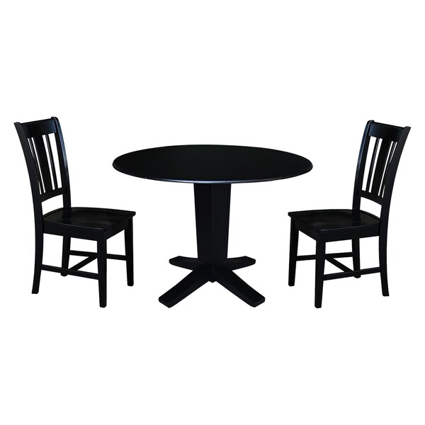 International Concepts 42 in. Solid Wood Dual Drop Leaf Dining Table with 2 Chairs in Black - K46-42DPT-23B-C10-2
