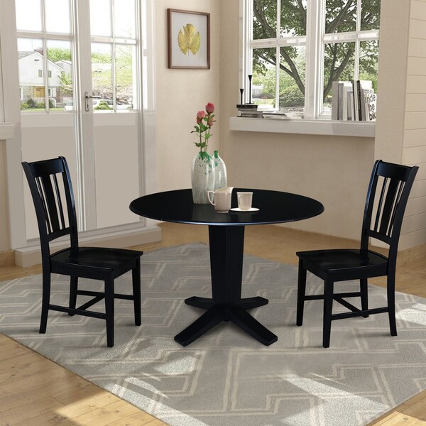 International Concepts 42 in. Solid Wood Dual Drop Leaf Dining Table with 2 Chairs in Black - K46-42DPT-23B-C10-2