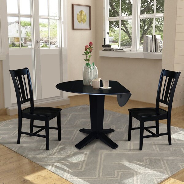 International Concepts 42 in. Solid Wood Dual Drop Leaf Dining Table with 2 Chairs in Black - K46-42DPT-23B-C10-2