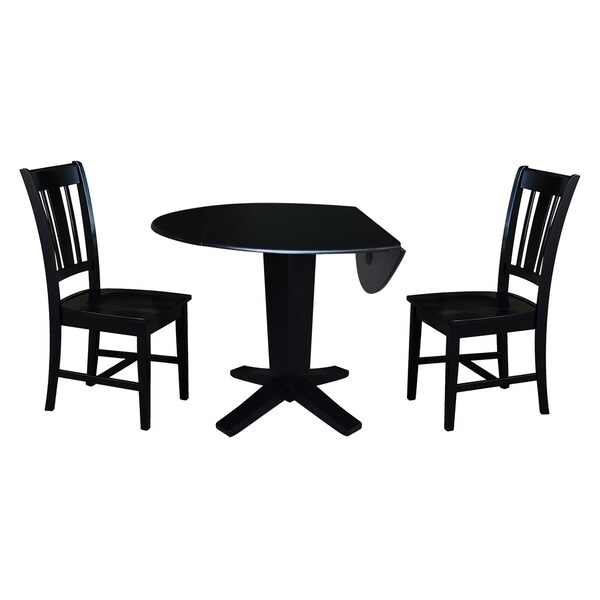 International Concepts 42 in. Solid Wood Dual Drop Leaf Dining Table with 2 Chairs in Black - K46-42DPT-23B-C10-2