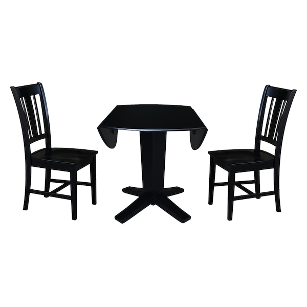 International Concepts 42 in. Solid Wood Dual Drop Leaf Dining Table with 2 Chairs in Black - K46-42DPT-23B-C10-2