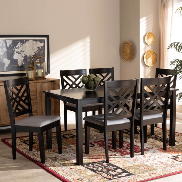 Baxton Studio Caron Grey Upholstered Espresso Brown Finished Wood 7-Piece Dining Set - 162-10526-10519