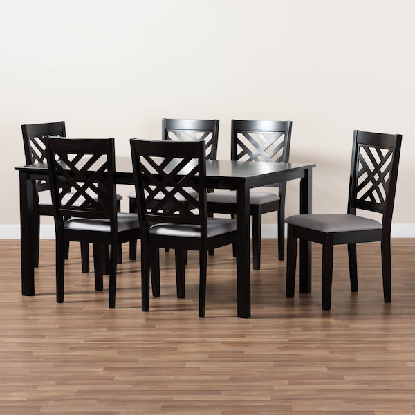 Baxton Studio Caron Grey Upholstered Espresso Brown Finished Wood 7-Piece Dining Set - 162-10526-10519