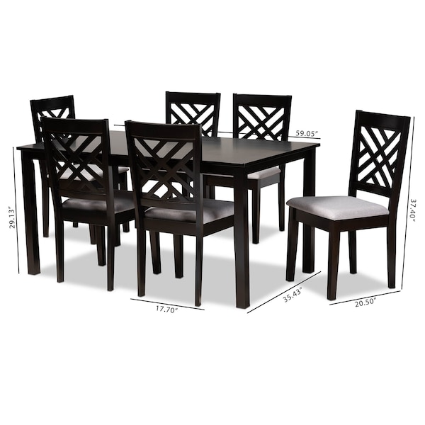 Baxton Studio Caron Grey Upholstered Espresso Brown Finished Wood 7-Piece Dining Set - 162-10526-10519