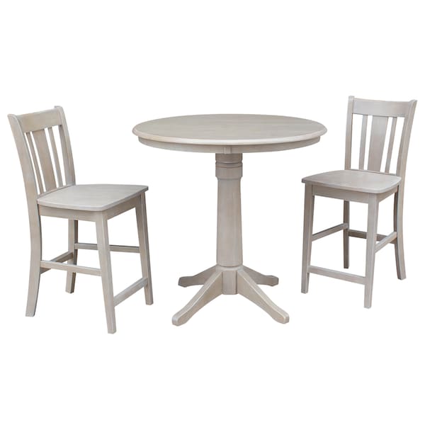 International Concepts Round 36 in Rd Ped Gathering Ht Table, 2 San Remo Counter Ht Stools, Gray Taupe, 36 in W, 36 in L - K09-36RT-27B-6B-S102-2