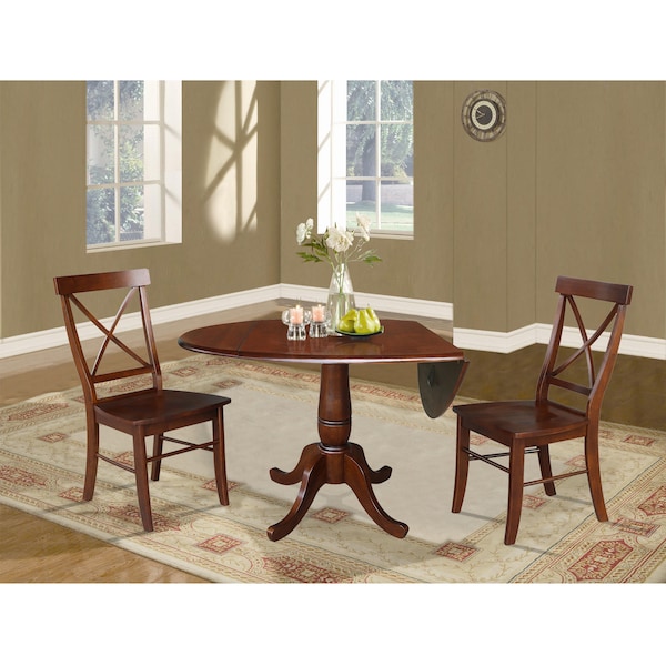 International Concepts Round 42 in Round Top Pedestal Table with 2 Chairs, Espresso, 42 in W, 42 in L, 29.5 in H, Wood - K581-42DPT-C613-2