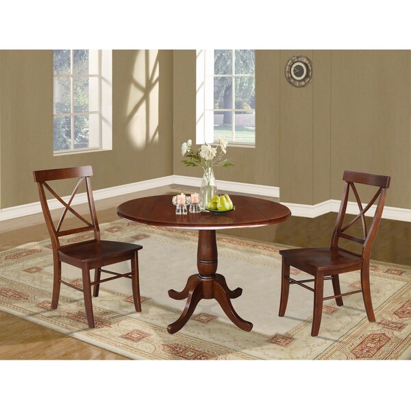 International Concepts Round 42 in Round Top Pedestal Table with 2 Chairs, Espresso, 42 in W, 42 in L, 29.5 in H, Wood - K581-42DPT-C613-2