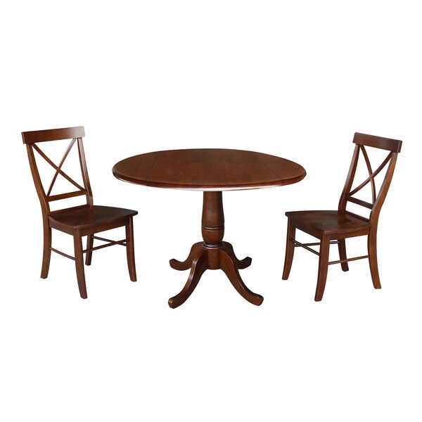 International Concepts Round 42 in Round Top Pedestal Table with 2 Chairs, Espresso, 42 in W, 42 in L, 29.5 in H, Wood - K581-42DPT-C613-2