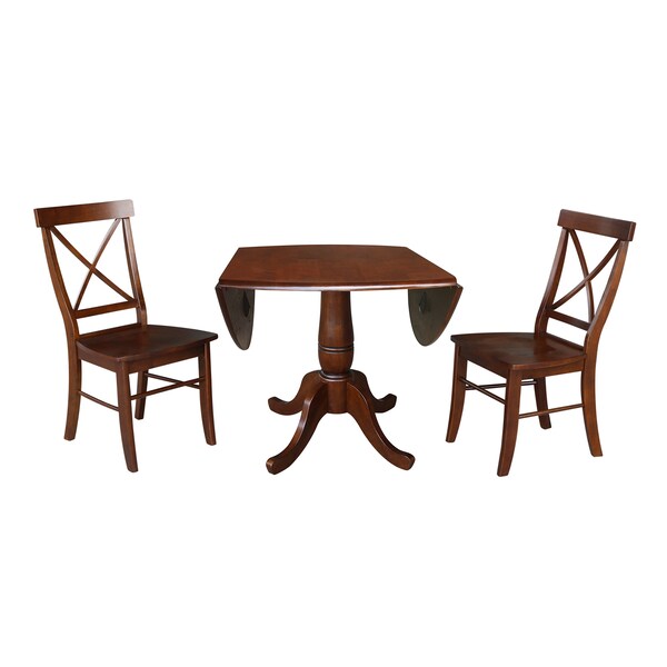 International Concepts Round 42 in Round Top Pedestal Table with 2 Chairs, Espresso, 42 in W, 42 in L, 29.5 in H, Wood - K581-42DPT-C613-2
