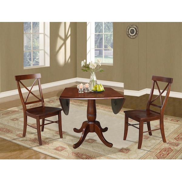 International Concepts Round 42 in Round Top Pedestal Table with 2 Chairs, Espresso, 42 in W, 42 in L, 29.5 in H, Wood - K581-42DPT-C613-2