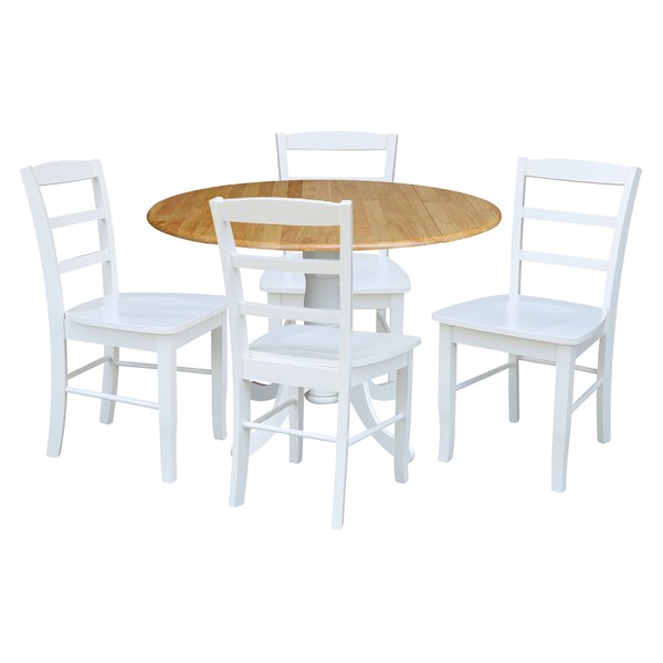 International Concepts 42 in. Dual Drop Leaf Table with 4  Ladder Back Dining Chairs - 5 Piece Dining Set - K02-42DP-C08-2-4