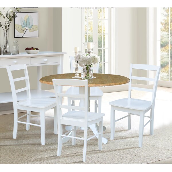 International Concepts 42 in. Dual Drop Leaf Table with 4  Ladder Back Dining Chairs - 5 Piece Dining Set - K02-42DP-C08-2-4