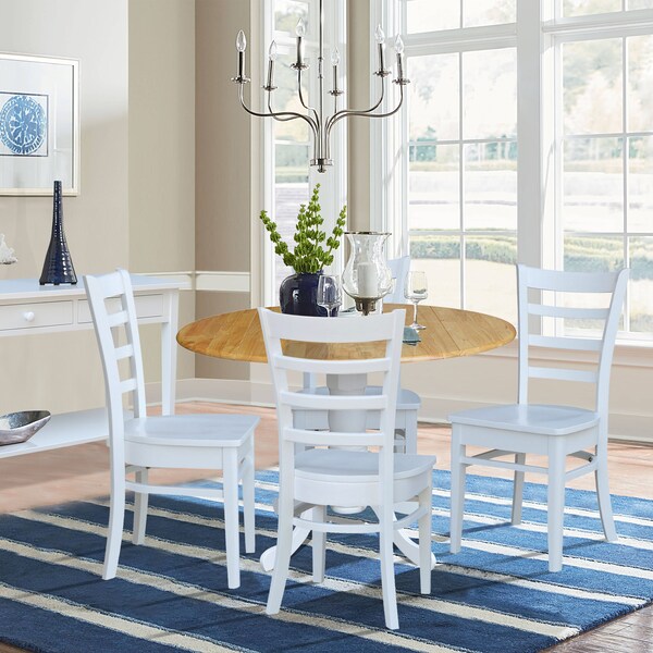 International Concepts 42 in. Dual Drop Leaf Table with 4 Ladder Back Dining Chairs - 5 Piece Dining Set - K02-42DP-C08-617-4
