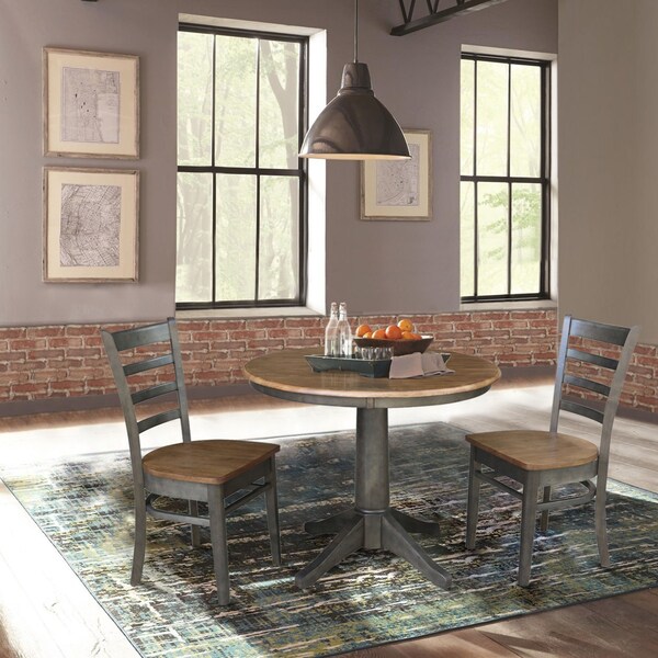 International Concepts Round 36 in Rd Top Pedestal Table, 2 Emily Chairs, Hickory/Washed Coal, 36 in W, 36 in L, 29.9 in H - K45-36RT-27B-C617P