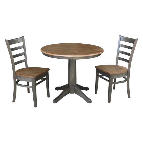 International Concepts Round 36 in Rd Top Pedestal Table, 2 Emily Chairs, Hickory/Washed Coal, 36 in W, 36 in L, 29.9 in H - K45-36RT-27B-C617P