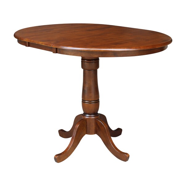 International Concepts Round 36 in Rd Top Pedestal Table, 12 in Leaf, 34.9 inH, Adjustable Height, Espresso, 36 in W, 48 in L - K581-36RXT-6B