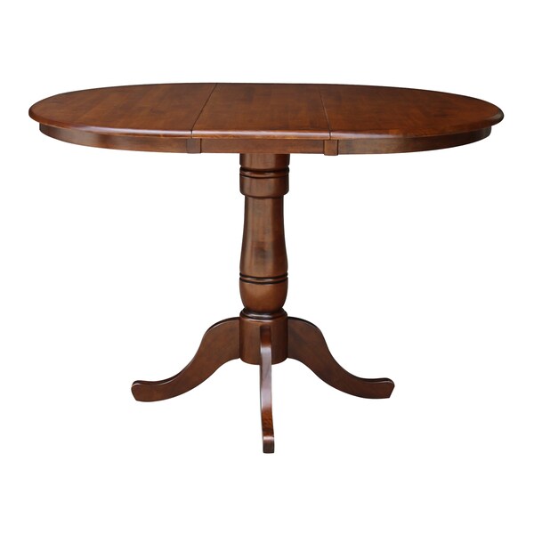 International Concepts Round 36 in Rd Top Pedestal Table, 12 in Leaf, 34.9 inH, Adjustable Height, Espresso, 36 in W, 48 in L - K581-36RXT-6B