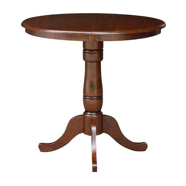 International Concepts Round 36 in Rd Top Pedestal Table, 12 in Leaf, 34.9 inH, Adjustable Height, Espresso, 36 in W, 48 in L - K581-36RXT-6B