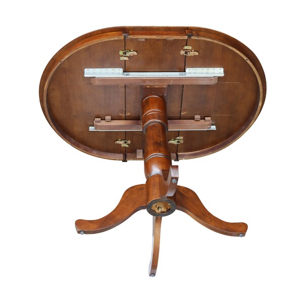 International Concepts Round 36 in Rd Top Pedestal Table, 12 in Leaf, 34.9 inH, Adjustable Height, Espresso, 36 in W, 48 in L - K581-36RXT-6B