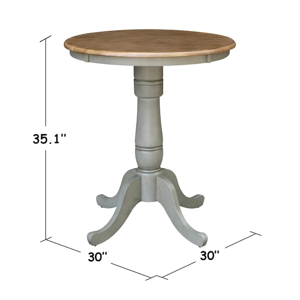 International Concepts Round 30 in Rd Top Pedestal Table, Counter Height, Hickory/Stone, 30 in W, 30 in L, 35.1 in H, Wood - K41-30RT-6B