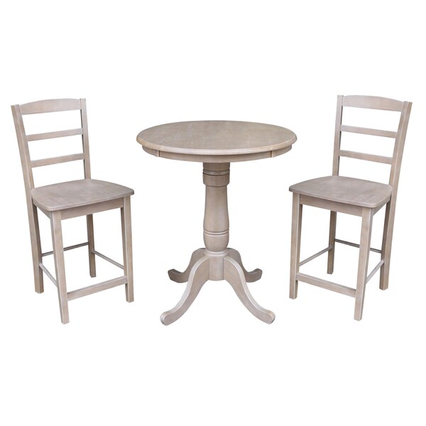 International Concepts Round 30 in Rd Ped Gathering Ht Table, 2 Madrid Counter Ht Stools, Gray Taupe, 30 in W, 30 in L, Wood - K09-30RT-6B-S402-2