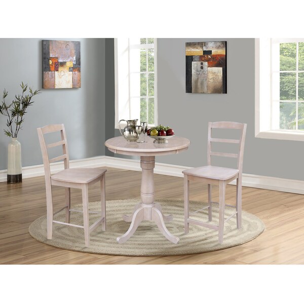 International Concepts Round 30 in Rd Ped Gathering Ht Table, 2 Madrid Counter Ht Stools, Gray Taupe, 30 in W, 30 in L, Wood - K09-30RT-6B-S402-2