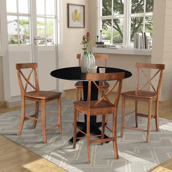 International Concepts 42 in. Solid Wood Dual Drop Leaf Dining Table with 4 Counter Height Stools in Black/Distressed Oak - K46-42DPT-23S4261324