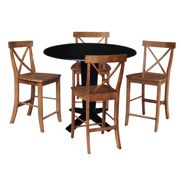 International Concepts 42 in. Solid Wood Dual Drop Leaf Dining Table with 4 Counter Height Stools in Black/Distressed Oak - K46-42DPT-23S4261324