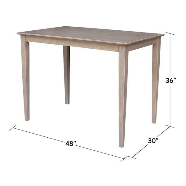 International Concepts Rectangle Solid Wood Top Table, Counter Height, Washed Gray Taupe, 30 in W, 48 in L, 36 in H, Wood - K09-3048-36S