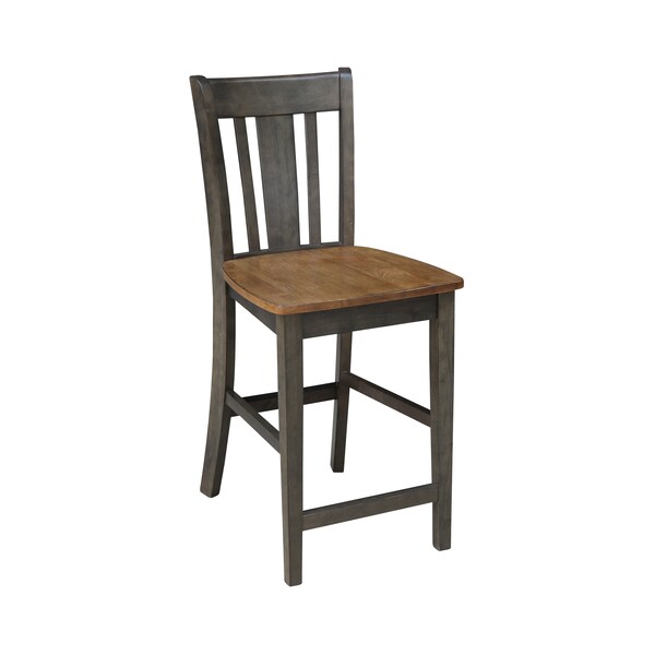 International Concepts Round 36 in Rd Extension Dining table, 4 San Remo counterHt stools, Hickory/Coal, 36 in W, 48 in L - K45-36RXT-27B-S102-4