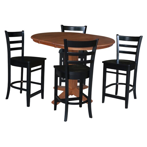 International Concepts 36 in. Solid Wood Round Extension Dining Table with 4 Counter Height Stools in Distressed Oak/Black - K42-36RXT-23S4661724