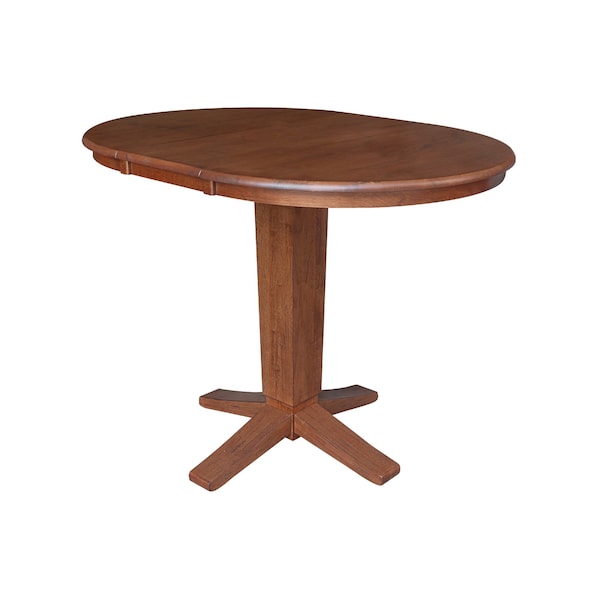 International Concepts 36 in. Solid Wood Round Extension Dining Table with 4 Counter Height Stools in Distressed Oak/Black - K42-36RXT-23S4661724