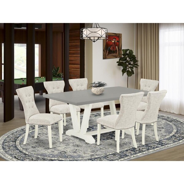 East West Furniture 7 Piece V-Style Dining Room Set - Linen White - V097GA235-7