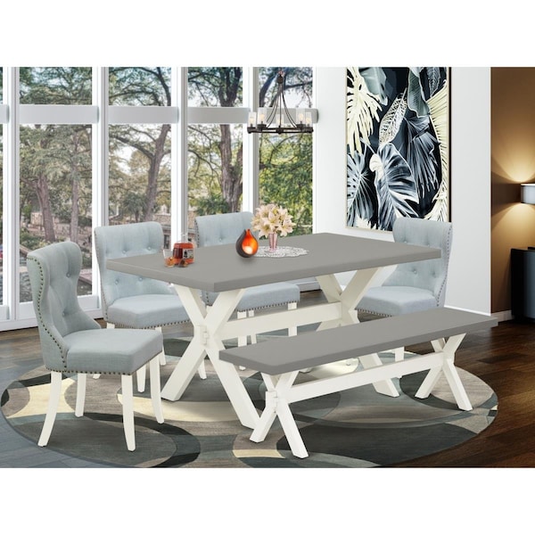 East West Furniture 6 Piece X-Style Dining Room Table Set - Linen White - X096SI215-6